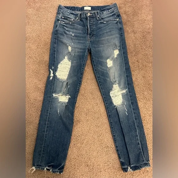 Mother Jeans The Saint Sz 24 Inseam 27 Distressed Jeans Cotton Blend Made USA - Picture 1 of 9